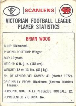 1974 Scanlens VFL #51 Bryan Wood Back